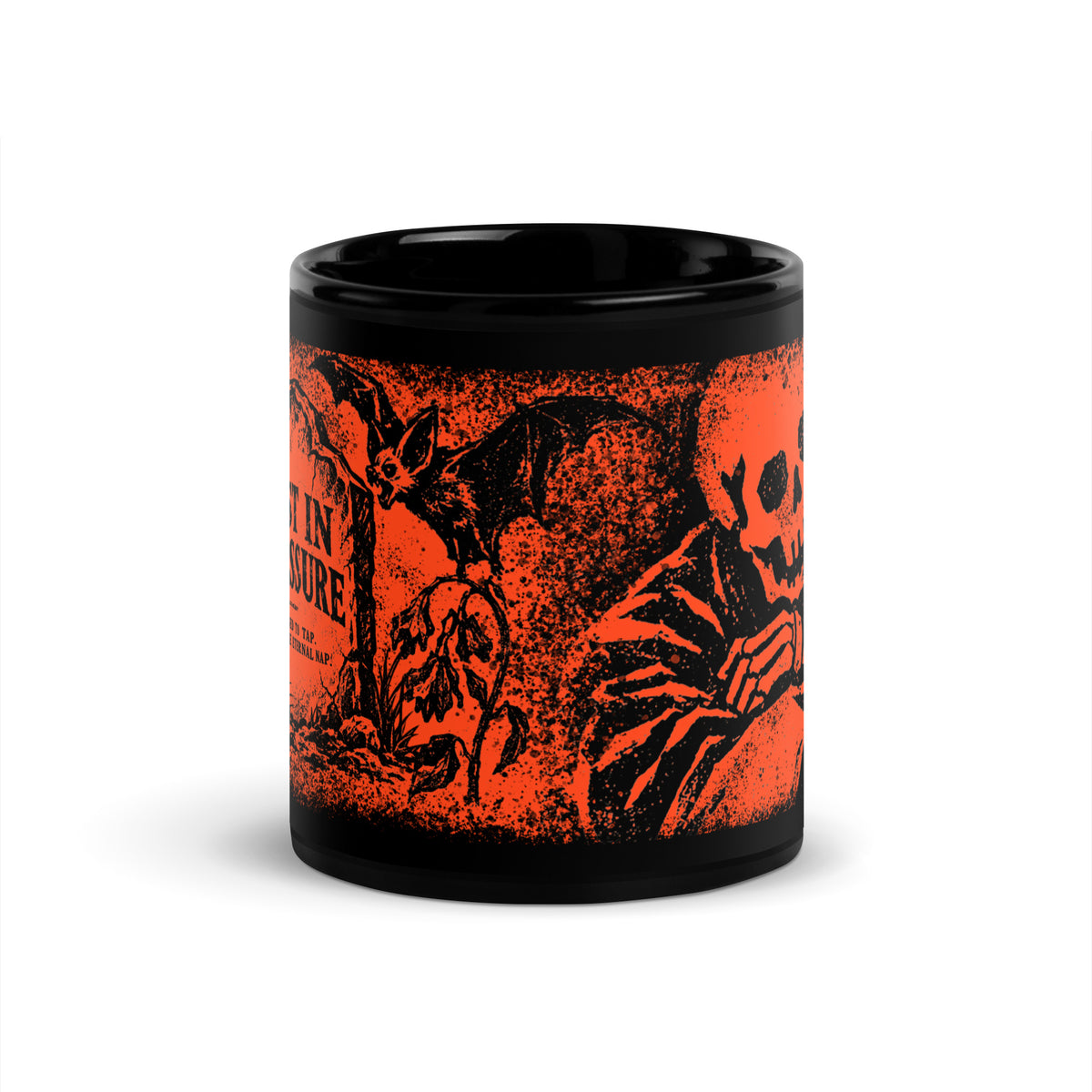 Rest in Pressure black BJJ Halloween mug, front view